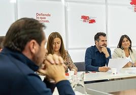 Óscar Puente, Virginia Barcones, Luis Tudanca y Ana Sánchez, el jueves pasado en el Consejo Territorial del PSOE de Castilla y Leópn.