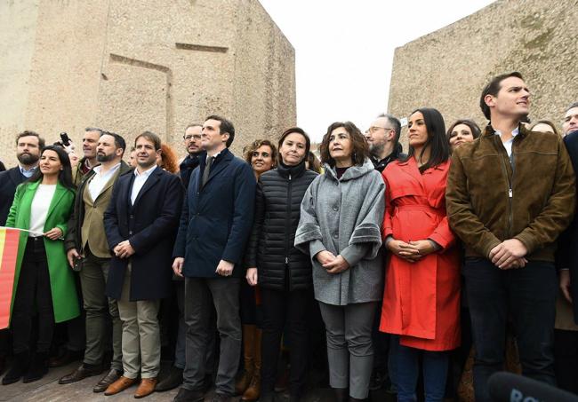 La foto de Colón. Santiago Abascal, Pablo Casado y Albert Rivera compartían manifestación.