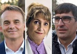 El candidato del PSOE, Máximo San Macario; del PP, Ana Rosa Zamarro; y de Vox, Javier de Lucas.