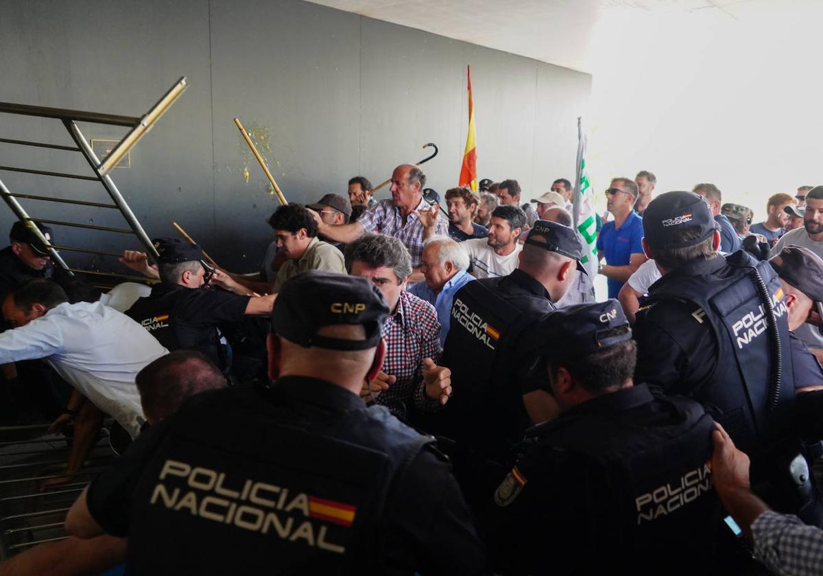 Ganaderos asaltan la Delegación de la Junta en Salamanca el lunes pasado.