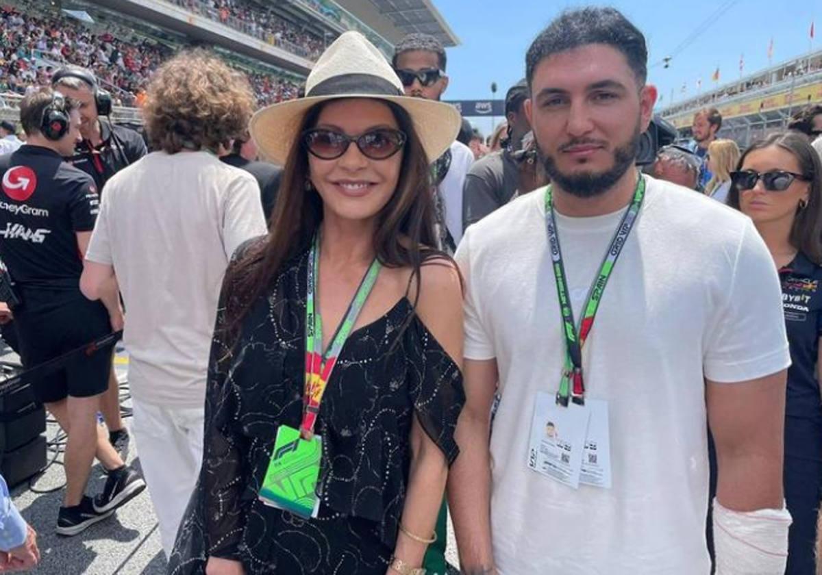 Omar Montes con Catherine Zeta-Jones, en Montmeló.