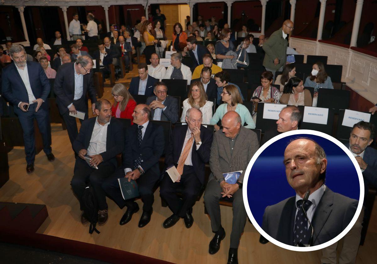 Presentación de NODDO en el Teatro Principal de Palencia, este lunes. En detalle, el presidente José María Vela.