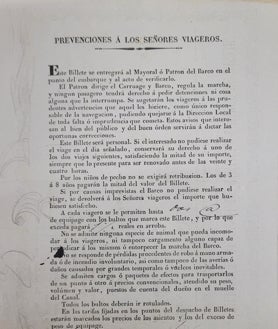 Imagen secundaria 2 - Arriba, billete de un pasajero del Barco 'Cid' de septiembre de 1851; el Canal de Castilla en Rioseco y condiciones para los pasajeros.