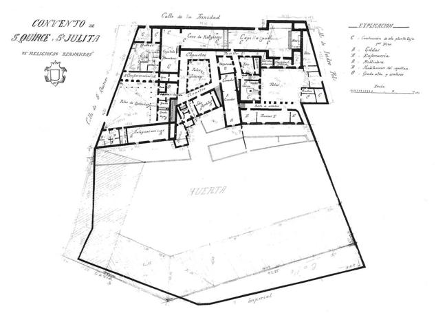 Plano del convento realizado en 1921 y conservado por la congregación de religiosas de San Quirce y Santa Julita.