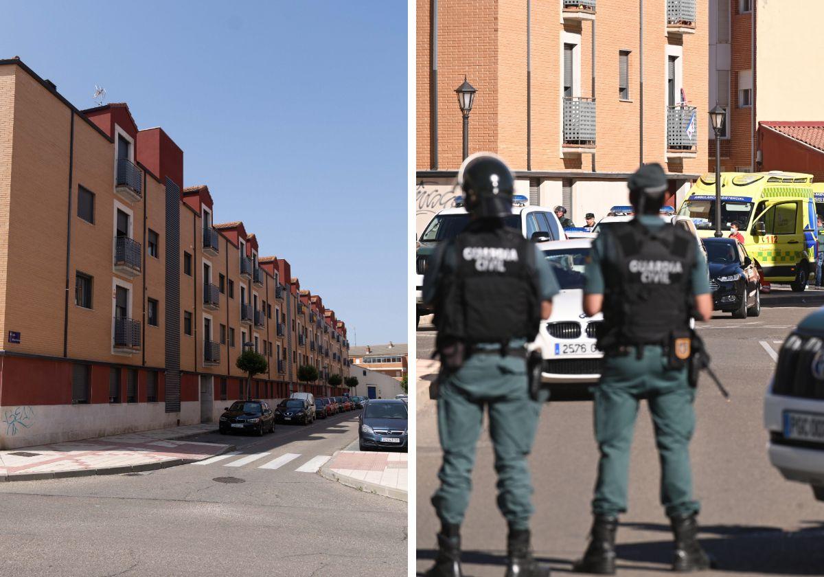 A la izquierda, imagen de la calle Alfredo Martín un año después del doble crimen. A la derecha, presencia de guardias civiles y sanitarios durante el atrincheramiento de 'El Chiqui'.