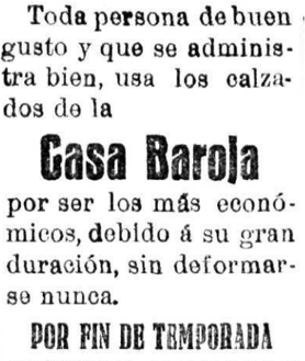 Imagen secundaria 2 - Arriba, obreros y obreras del taller de Baroja situado en la Acera de Recoletos, en 1915; publicidad de la Casa Baroja a principios del siglo XX.