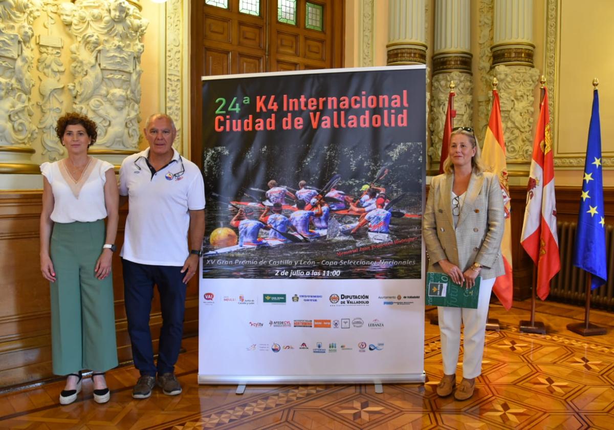 María Teresa Martínez, Narciso Suárez y Cristina de la Fuente en la presentación del K4 Internacional 'Ciudad de Valladolid'.