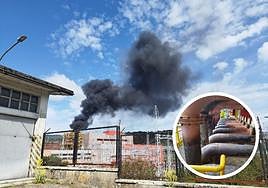 Intenso humo negro en la Central Térmica de Velilla, este miércoles.