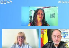 Miriam Puente (arriba), Laura del Pino y Casimiro Nevado, en un momento del webinar de BBVA y El Norte de Castilla.