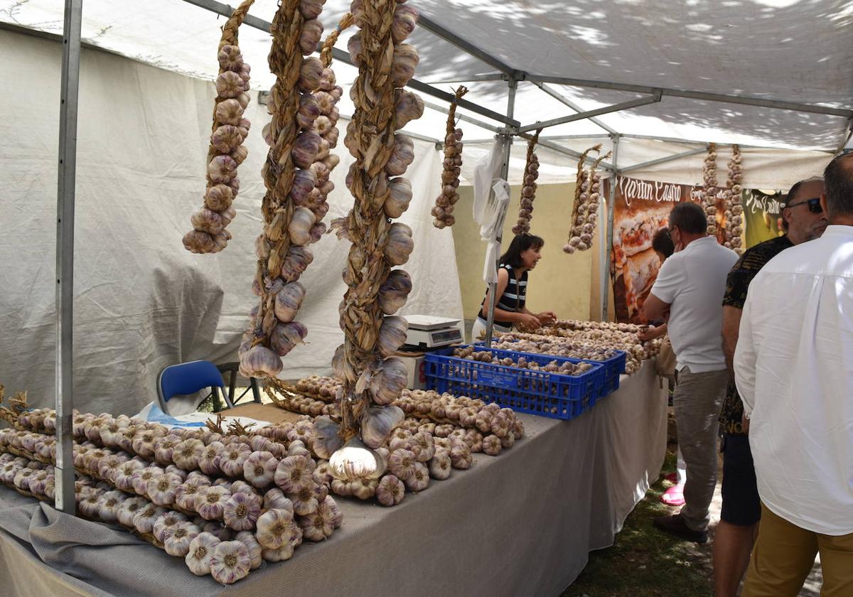 Puesto de ajos en la Feria de Artesanía de Cervera, este domingo.