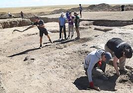 Varios arqueólogos colaboradores trabajan en el yacimiento junto con los voluntarios.