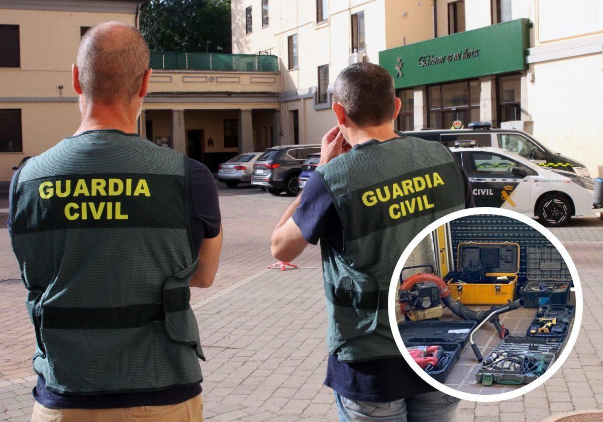 Agentes del equipo ROCA de la Guardia Civil y maquinaría recuperada tras la investigación.