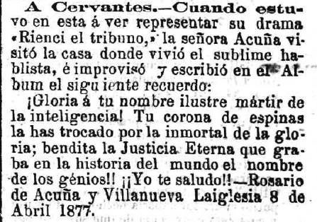 Noticia publicada en El Norte de Castilla el 14 de abril de 1877.