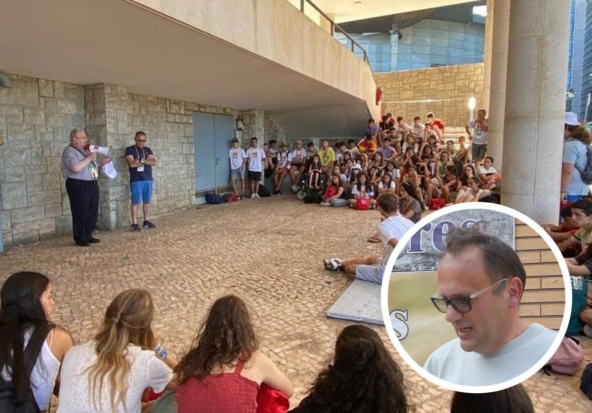 El obispo, junto a Pedro Brouilhet, se dirige a los jóvenes en el encuentro en Lisboa. En detalle, Pedro Brouilhet.