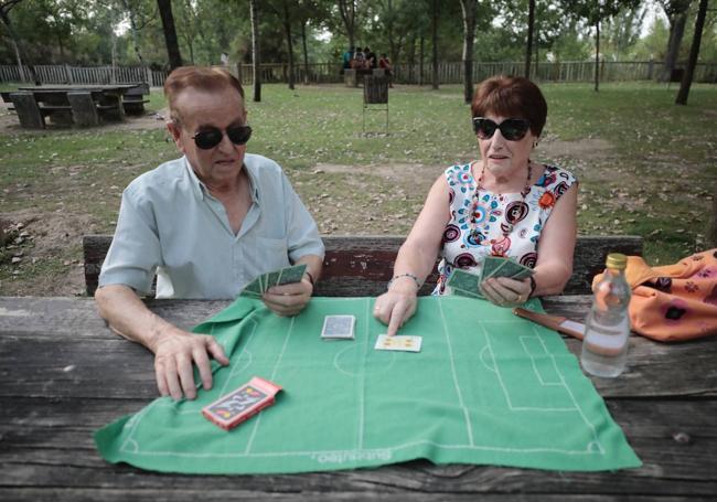 El parque Ribera de Castilla y vecinos jugando a las cartas.