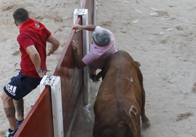 Un hombre sufre la embestida del toro cuando intentaba resguardarse.