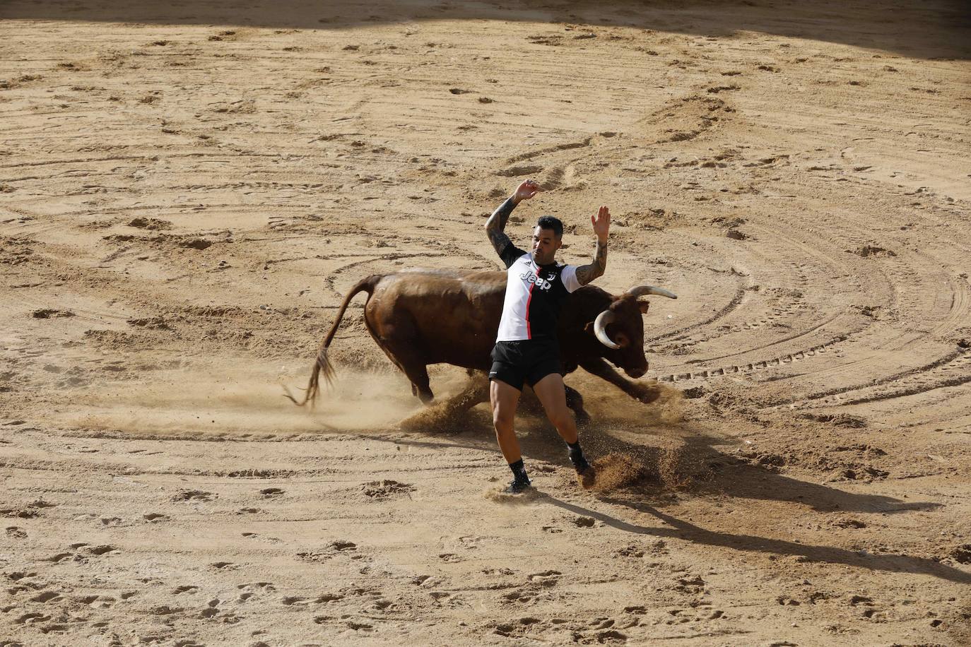 En imágenes, el encierro y el susto en la capea de Peñafiel