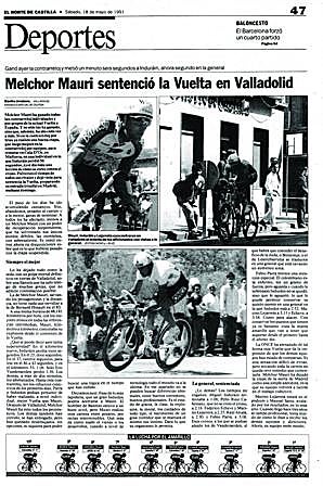 Así titulaba El Norte el triunfo de Mauri en la crono de 1991.