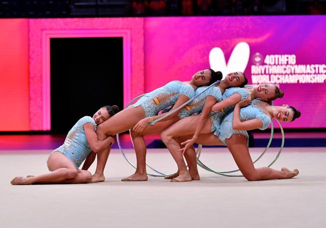 El quinteto español durante su actuación en el Mundial de Valencia.