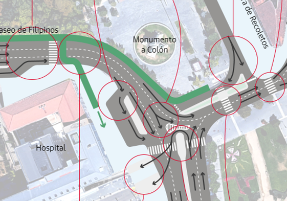 Obras de reordenación del tráfico en la plaza de Colón.