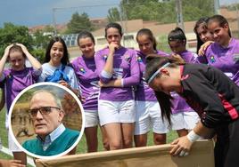 Jugadoras del Monteresma y Marcelino Maté, presidente de la RFCYLF.