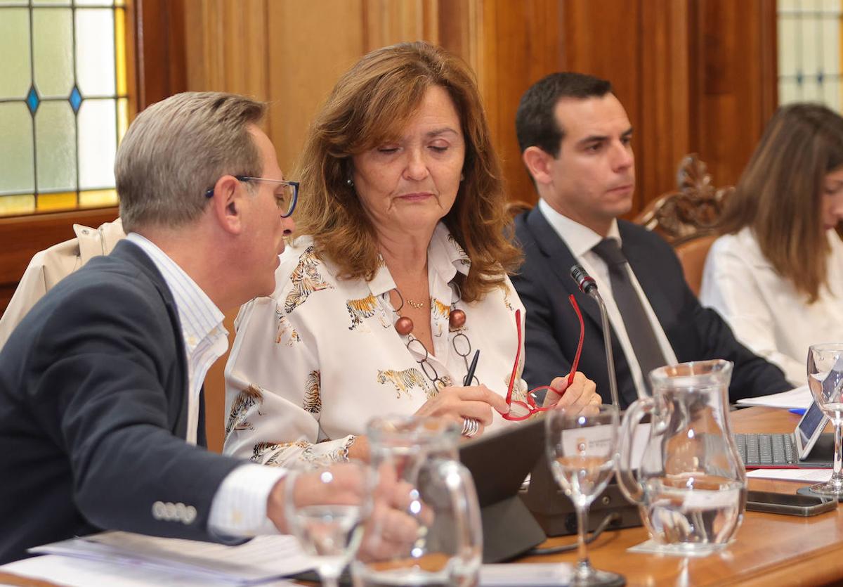 Emilio Polo y Sonia Lalanda, de Vox, conversan en el pleno.