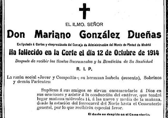 Esquela de Mariano González Dueñas publicada en El Norte.