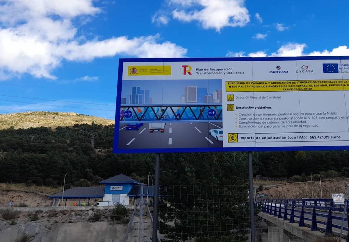 Cartel que anuncia el comienzo de las obras.