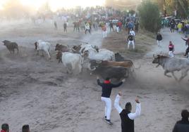 Multitud de personas participan en uno de los encierros de agosto de Cuéllar.