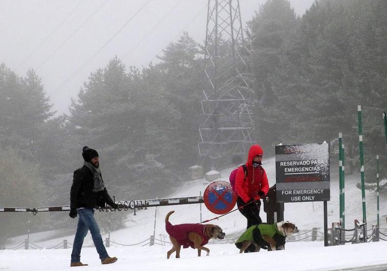 Dos personas pasean por Navacerrada este martes.