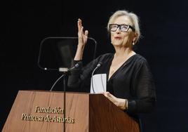 La actirz Meryl Streep, Premio Princesa de Asturias de las Artes, durante su intervención en la gala de la 43º edición de los Premios Princesa de Asturias.