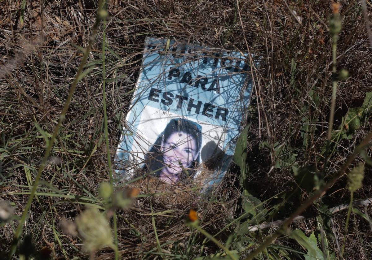 Cartel pidiendo justicia para Esther López en la cuneta donde apareció su cuerpo.