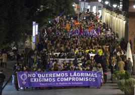 Pancarta de cabeza de una manifestación contra la violencia machista celebrada en Valladolid.