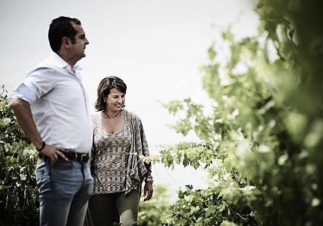 Iván y Belén observan el viñedo de Dehesa de los Canónigos.