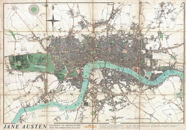 Mapa de Londres según las novelas de Jane Austen 'Orgullo y prejuicio', 'Sentido y sensibilidad', 'Mansfield Park' o 'Emma, entre otras obras.