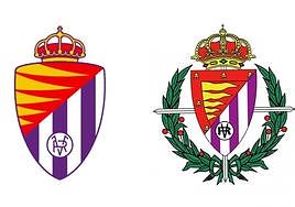 El escudo actual del Real Valladolid (izquierda) y el anterior emblema (a la derecha)
