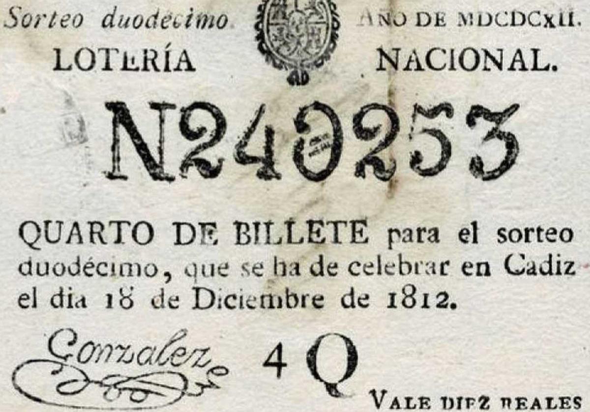 Cuarto de billete del sorteo de Navidad de 1812.