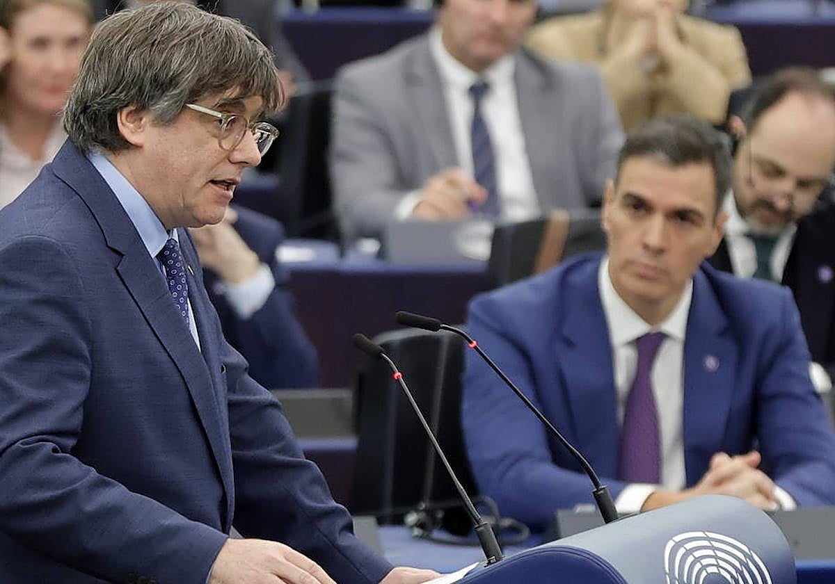 Puigdemont interviene ante Sánchez el pasado día 13 en el Parlamento de Estrasburgo.