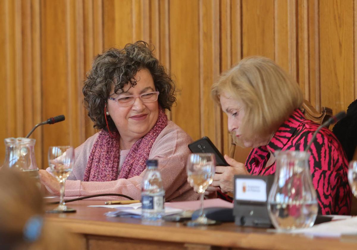 Reyes Bodero, a la izquierda, conversa con Rosario García, en el pleno del mes de noviembre.