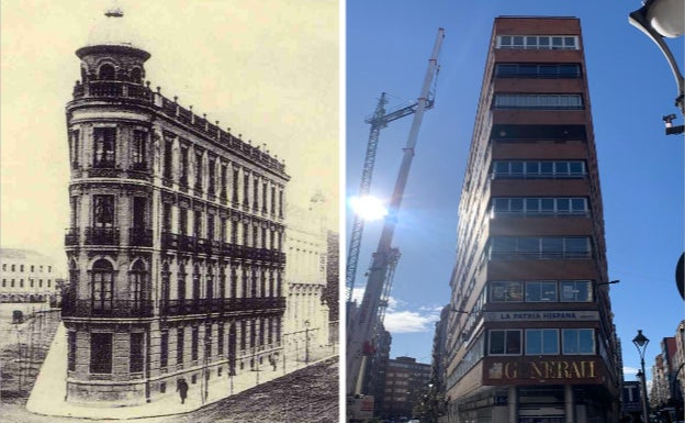 A la izquierda, el edificio conocido como Casa del Barco. A la derecha, el edificio actual que ocupa esta esquina entre la calle Muro y Gamazo.