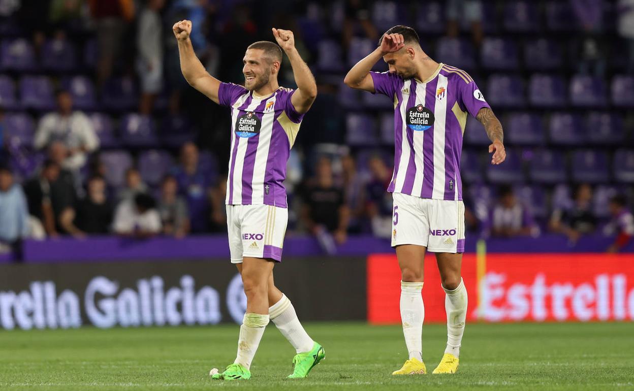 Weissman celebra el gol que marcó al Almería, el último con el Real Valladolid. 