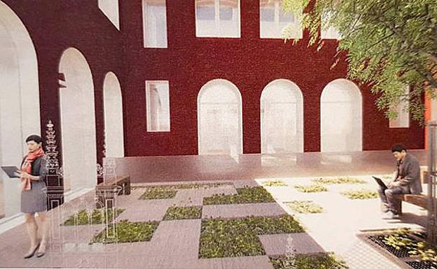 Recreación del proyecto para habilitar como plaza ajardinada el patio del Ayuntamiento. 