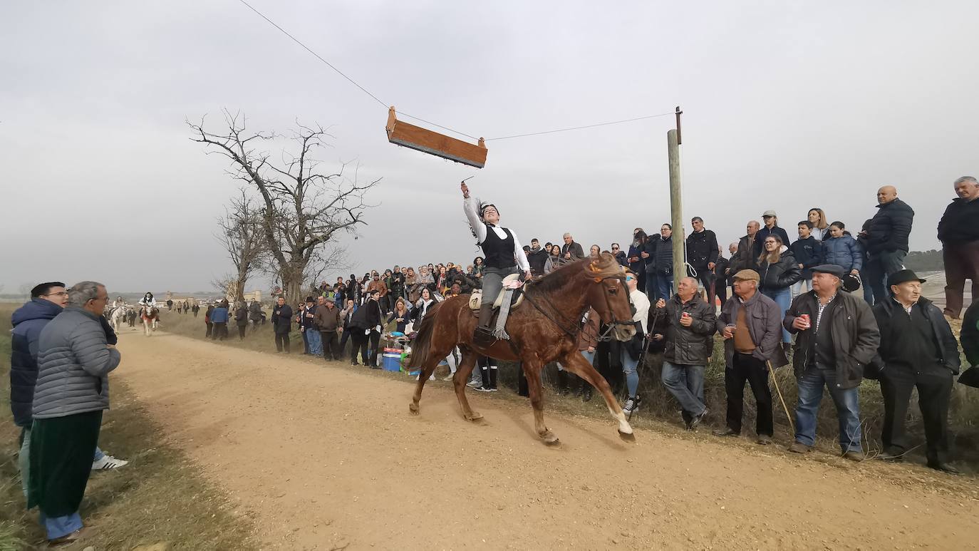 Uno de los quintos de Torrelobatón engancha una cinta con el punzón 