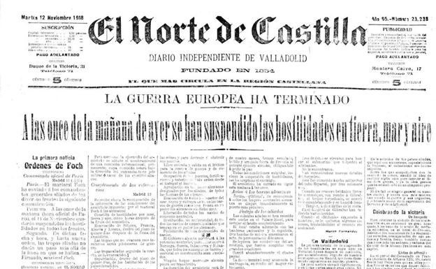 Portada de El Norte de Castilla del 12 de noviembre de 1918. 