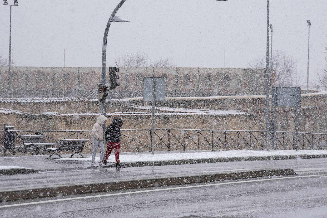 Nevada en Segovia capital en la mañana de este jueves.