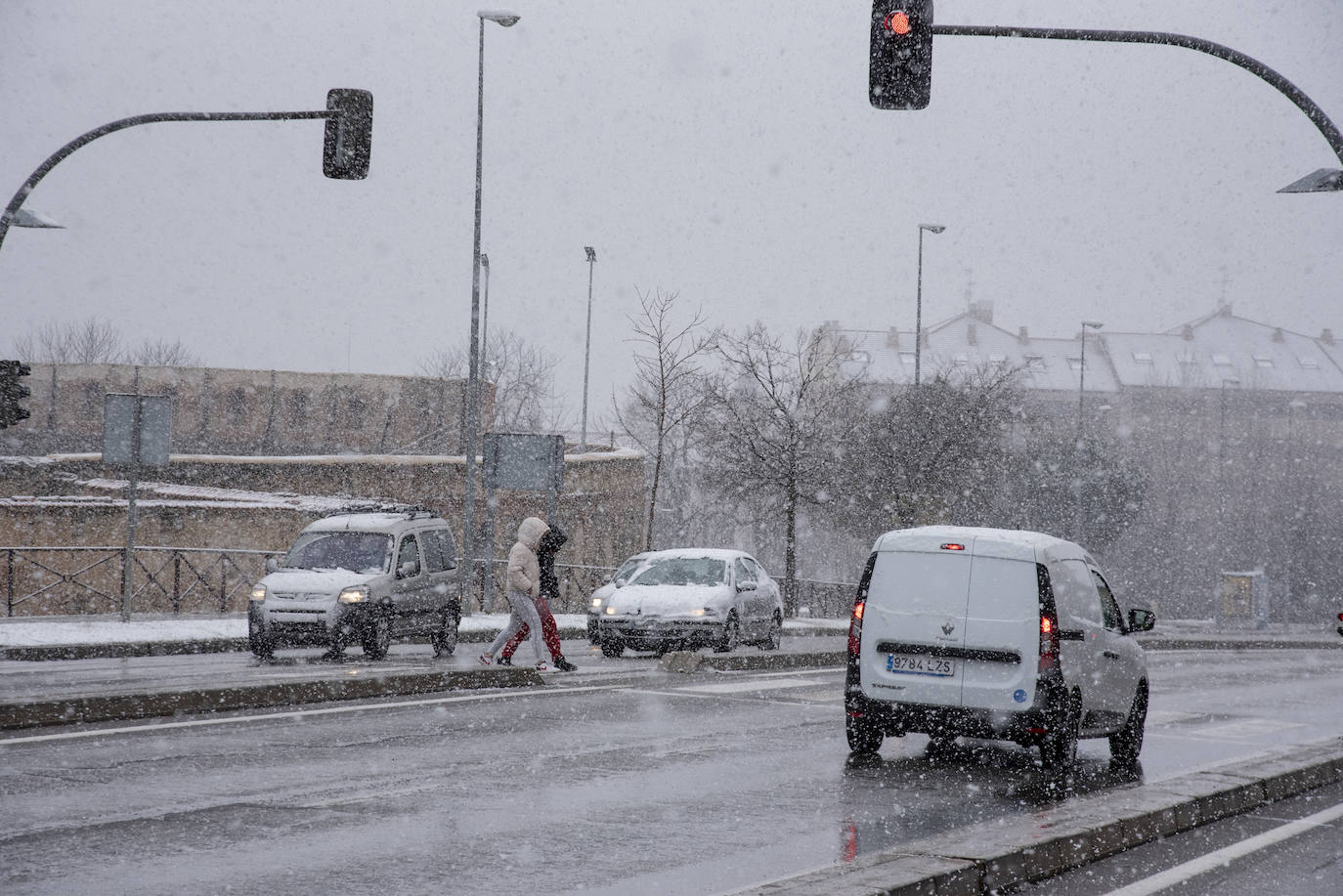 Nevada en Segovia capital en la mañana de este jueves.