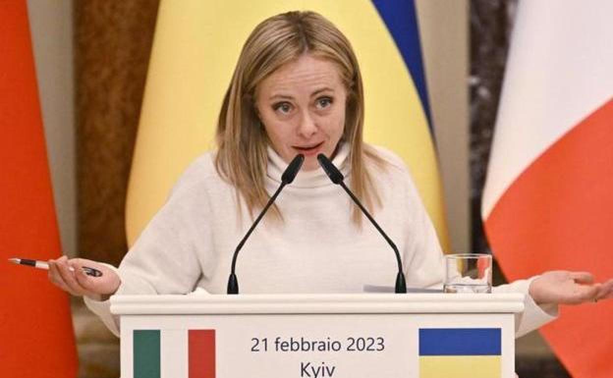 La primera ministra italiana, Giorgia Meloni, durante su visita a Kiev el pasado martes