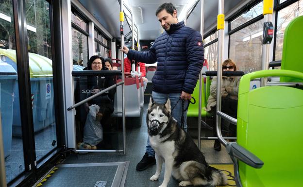 Germán Lozano y Horus viajan en un autobús de la línea C1.