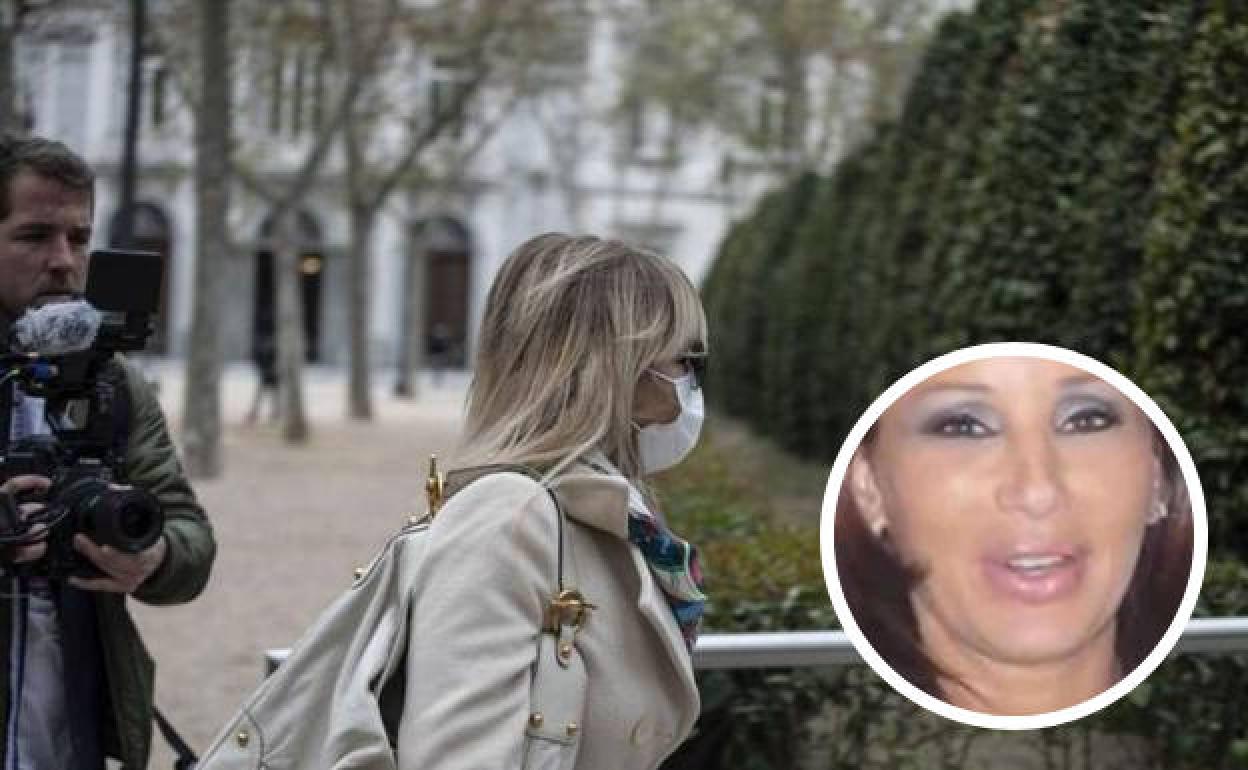 Ana María Cameno, 'la reina de la coca', entrando en la Audiencia. En el círculo una imagen antigua.