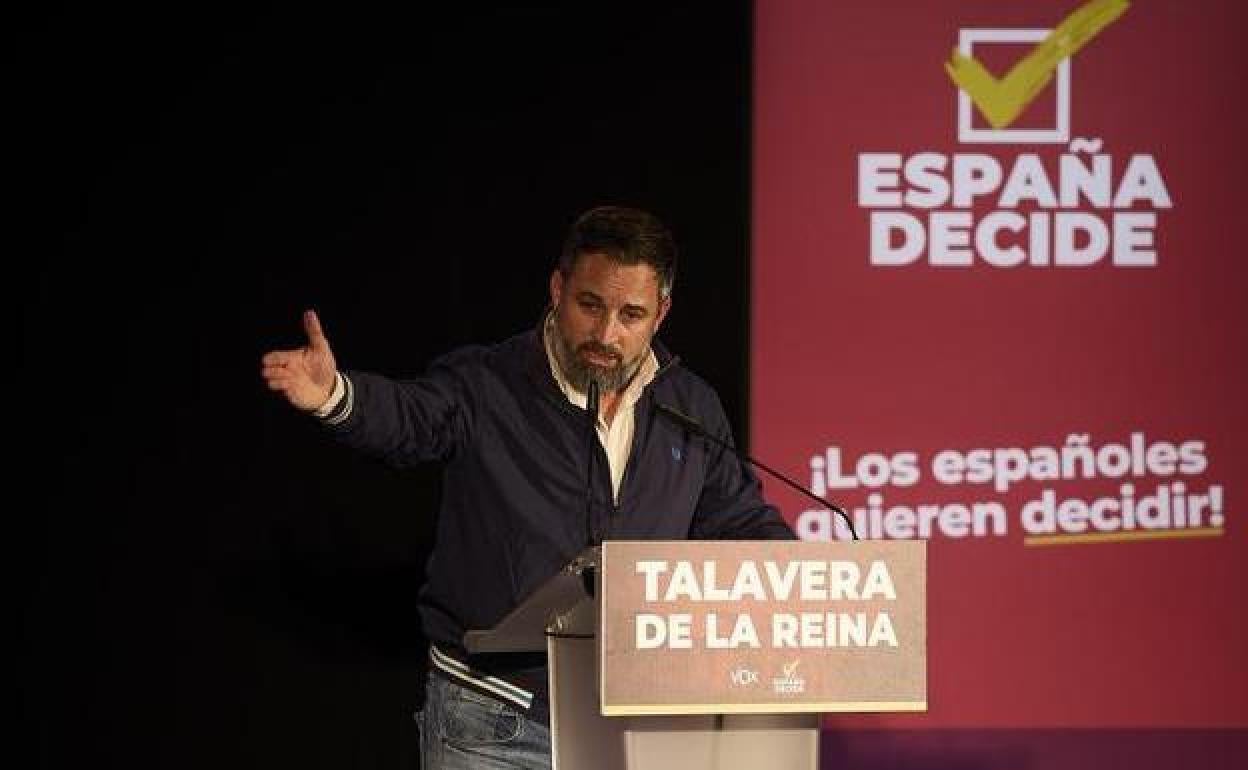 El presidente de Vox, Santiago Abascal, en un mitin este viernes